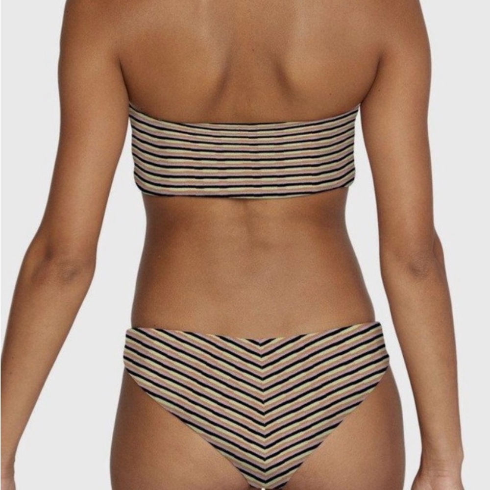 RVCA Cosmic Way Skimpy Bikini Bottom Low-Rise Striped Orange Black Size L